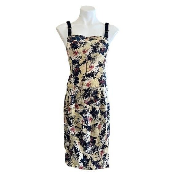 DIANE VON FURSTENBERG Floral Silk Sleeveless Mini Dress Velvet Bow Straps Size 6 - Picture 2 of 13